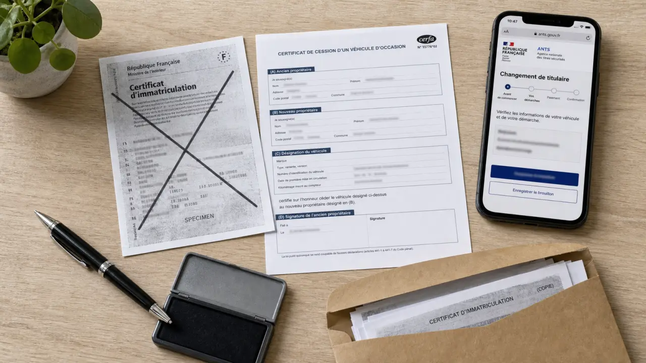 Carte grise achat voiture occasion : code de cession et ANTS changement de titulaire