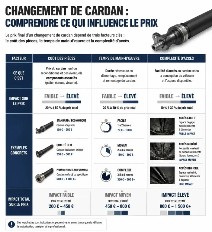 Infographie des facteurs de prix pour le changement de cardan