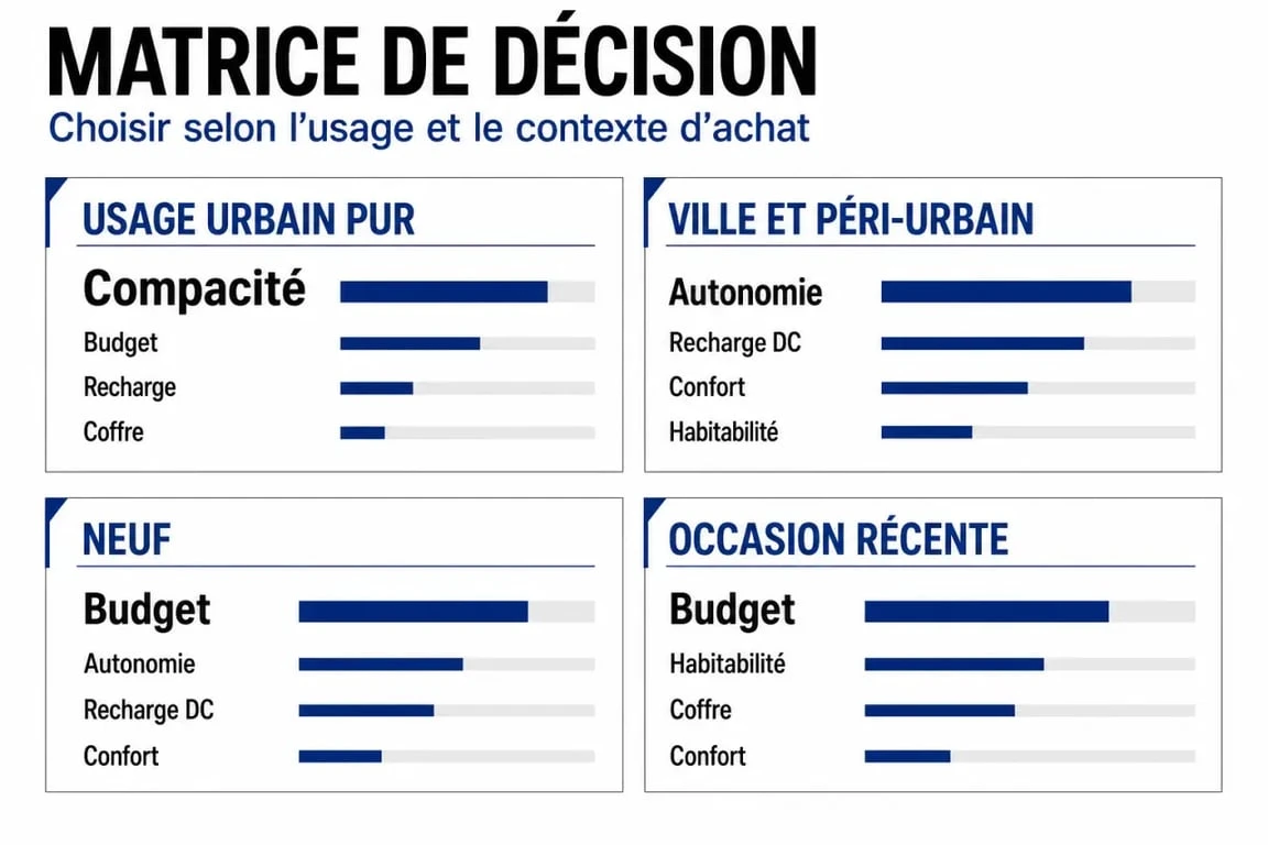 Choix d’une voiture électrique citadine selon l’usage urbain, péri-urbain, neuf ou occasion