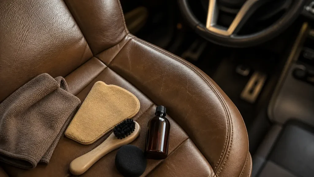 Entretien cuir auto : microfibre et nettoyant avant nourrir le cuir