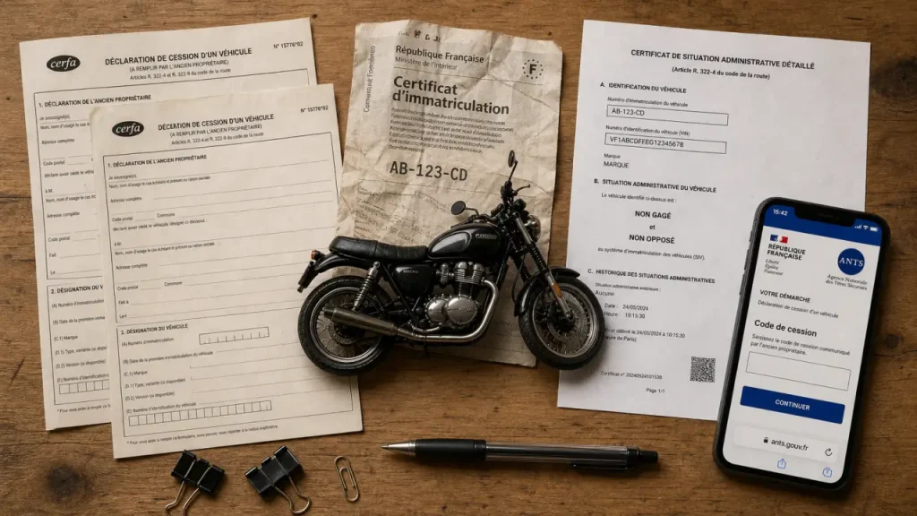 Vente moto papier : documents ANTS, délais et erreurs