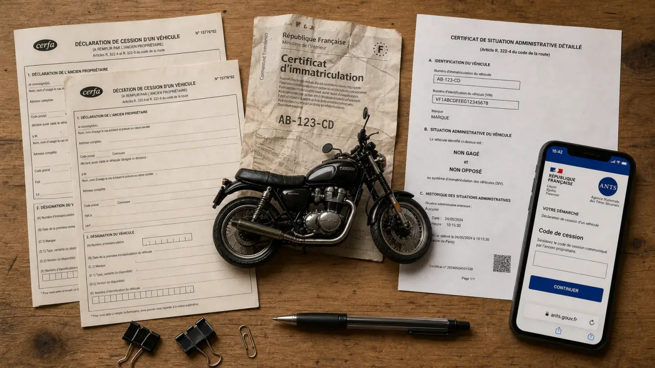 Vente moto papier : documents ANTS, délais et erreurs