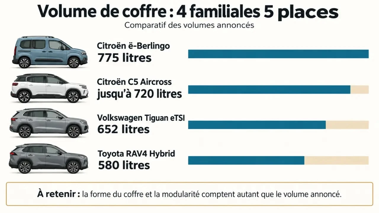 Comparaison des volumes de coffre d’une voiture familiale 5 places