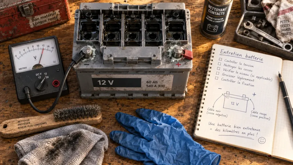 Entretien batterie voiture : contrôles de bornes et voltmètre avant l’hiver